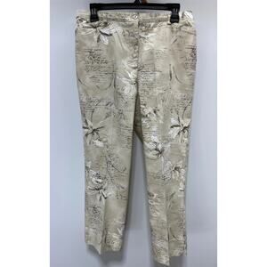 Tribal Stretch Extensible Capri Pants Women 10 Beige Floral Writing Print